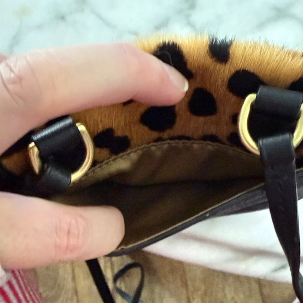 Coach Black Leather Crossbody with Calf Hair Leopard Print Flap - Picture 7 of 8
